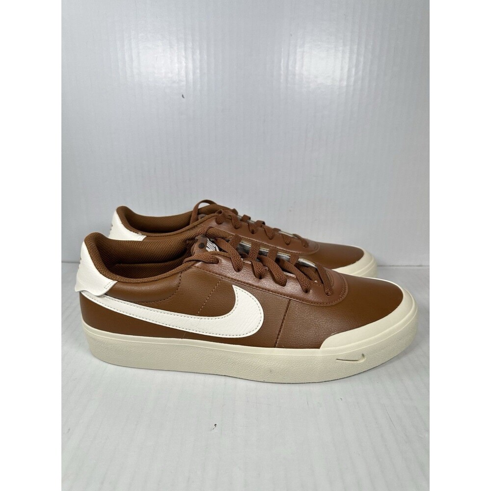 Size 11 Nike Mens Court Shot Casual Leather Shoes Sneakers Tan Brown FQ8146-201